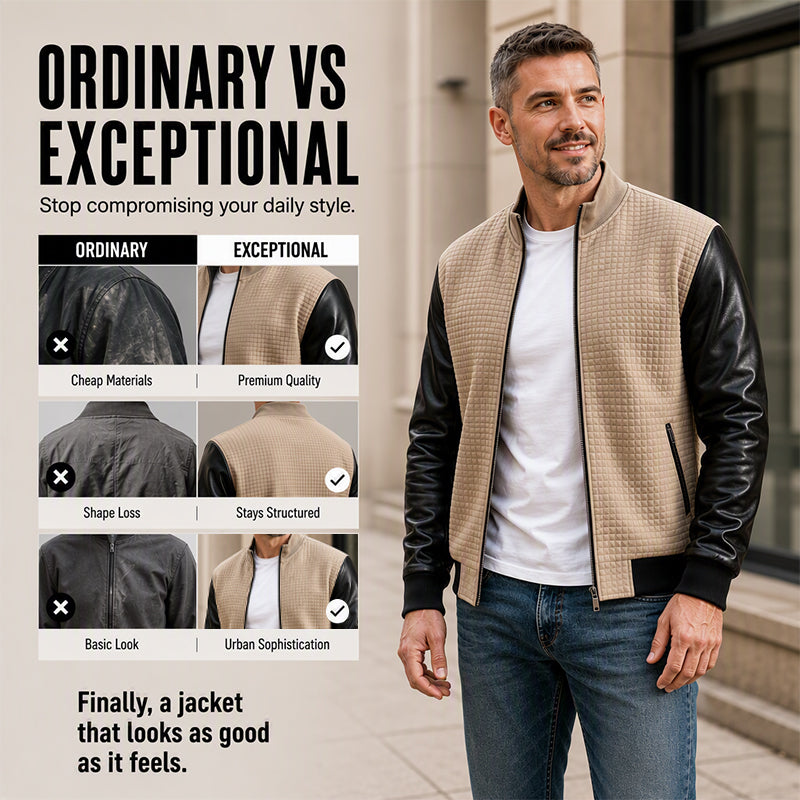 Men's Waffle Jacket with PU Leather Sleeves