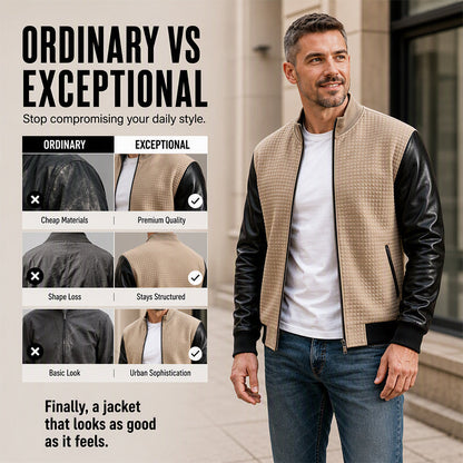Men's Waffle Jacket with PU Leather Sleeves