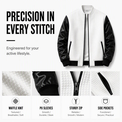 Men's Waffle Jacket with PU Leather Sleeves