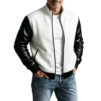 Men's Waffle Jacket with PU Leather Sleeves