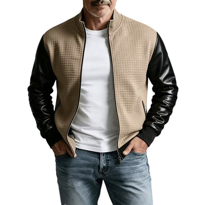 Men's Waffle Jacket with PU Leather Sleeves
