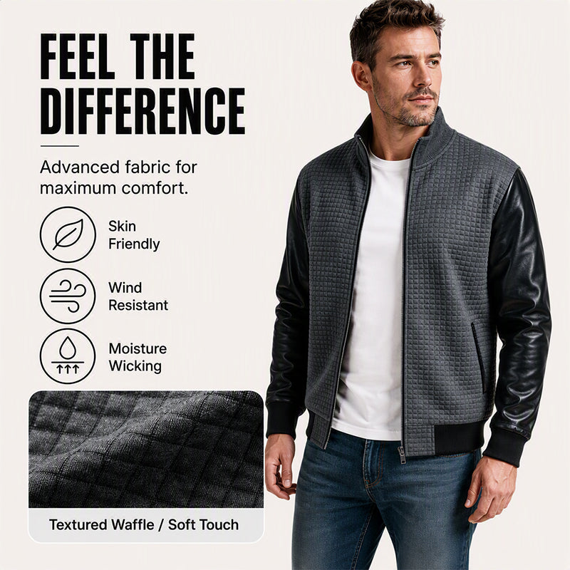 Men's Waffle Jacket with PU Leather Sleeves