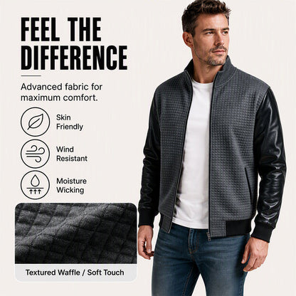 Men's Waffle Jacket with PU Leather Sleeves