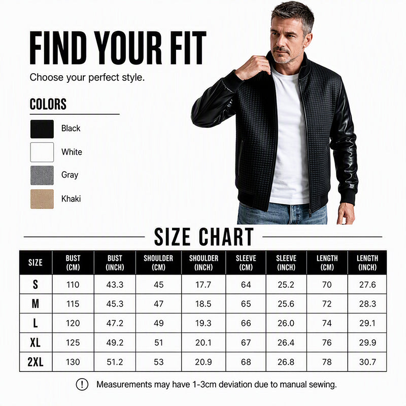 Men's Waffle Jacket with PU Leather Sleeves