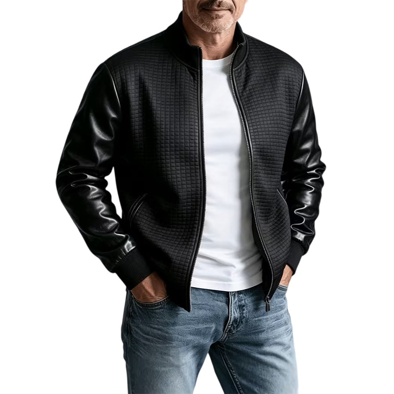 Men's Waffle Jacket with PU Leather Sleeves