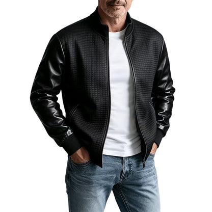 Men's Waffle Jacket with PU Leather Sleeves