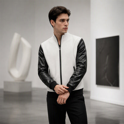 Men's Waffle Jacket with PU Leather Sleeves