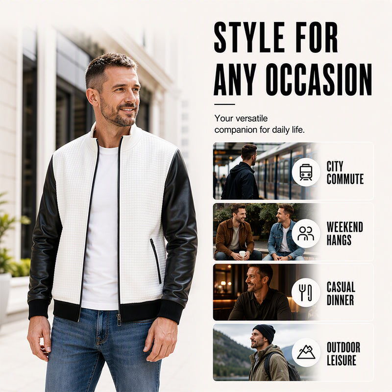 Men's Waffle Jacket with PU Leather Sleeves
