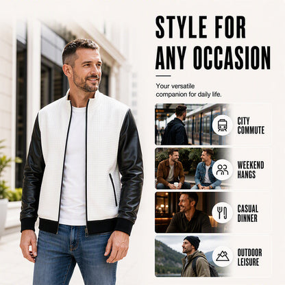 Men's Waffle Jacket with PU Leather Sleeves