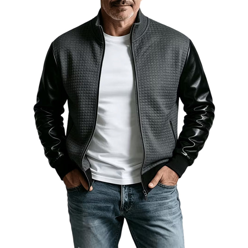 Men's Waffle Jacket with PU Leather Sleeves