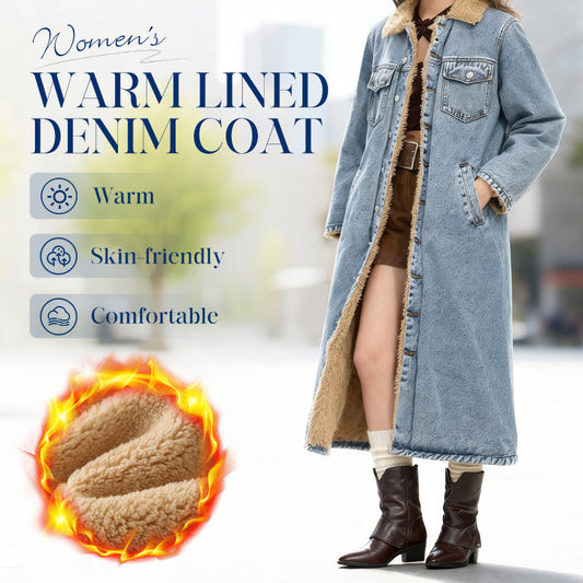 FREE SHIPPING - Women's Warm Lined Long Denim Coat