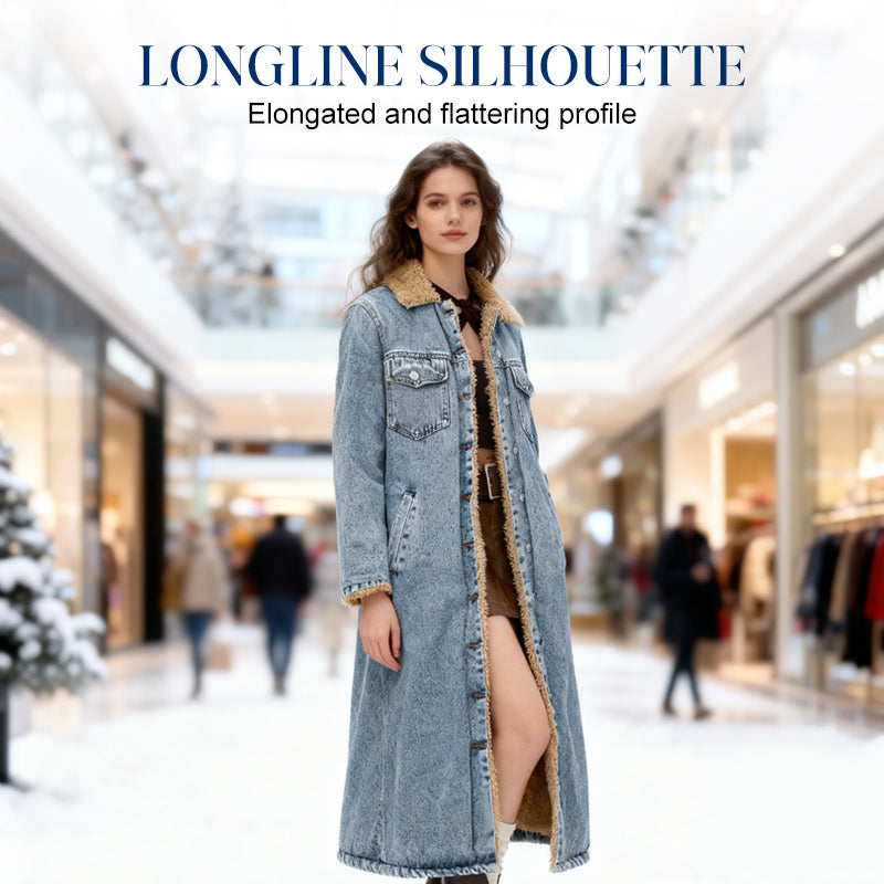 Women's Warm Lined Long Denim Coat