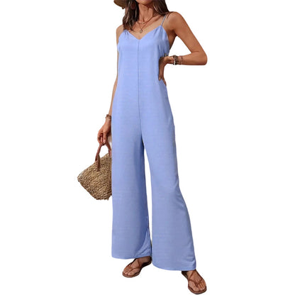 Women's Casual V-Neck Spaghetti Strap Jumpsuit