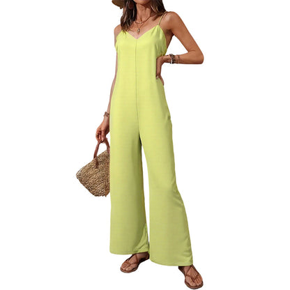 Women's Casual V-Neck Spaghetti Strap Jumpsuit