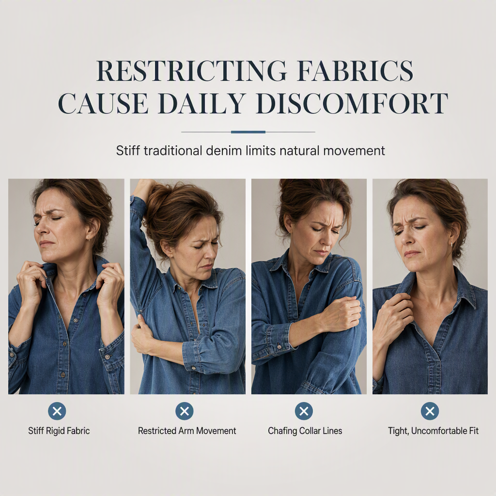 Women's Casual Loose Denim V-Neck Pullover Shirt with Batwing Sleeves and Asymmetrical Hem