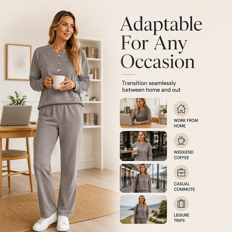 Women's Half-Button Sweatshirt & Sweatpants Set