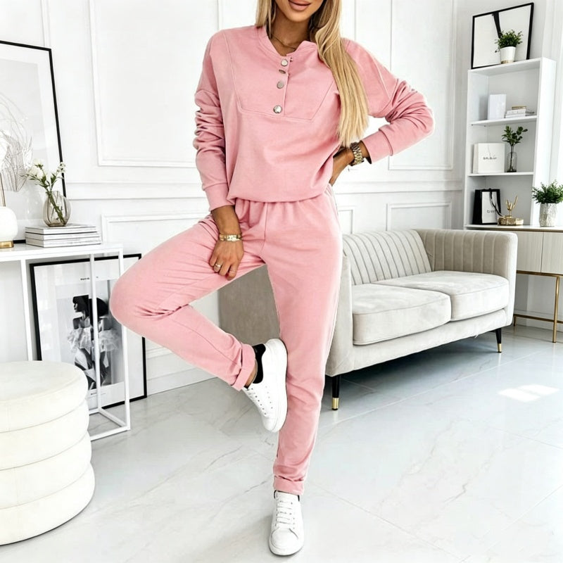 Women's Half-Button Sweatshirt & Sweatpants Set