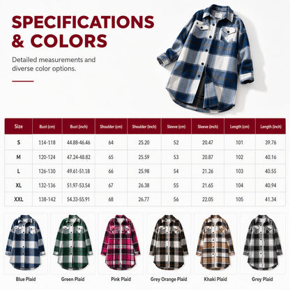 Women's Casual Long Plaid Button Down Shacket