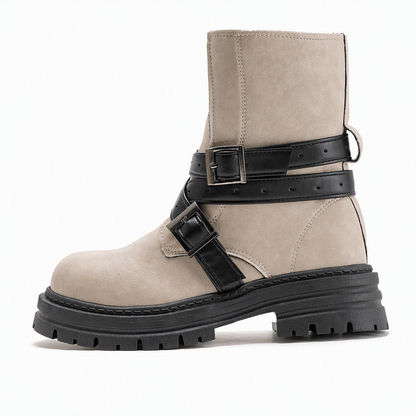 👢 Buckle Detail, Stable Steps | Women's Round-Toe Chunky Mid-Heel Ankle Boots