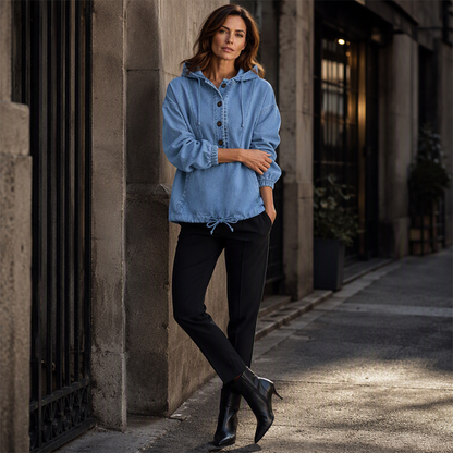 Women's Casual Button Up Denim Hoodie