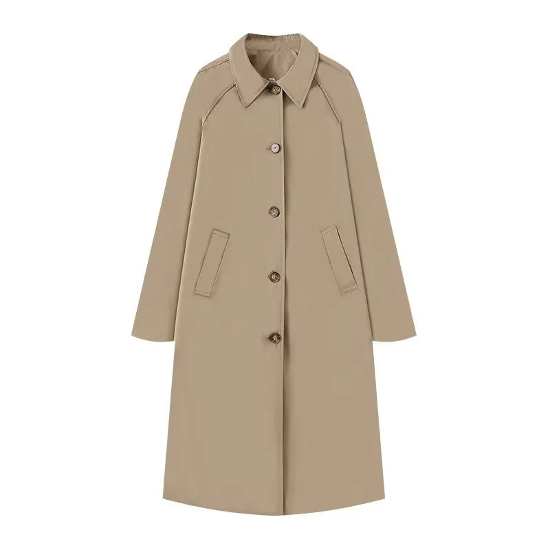 Women's Single-Breasted Long Trench Coat