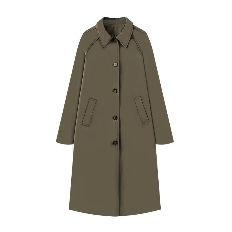 Women's Single-Breasted Long Trench Coat
