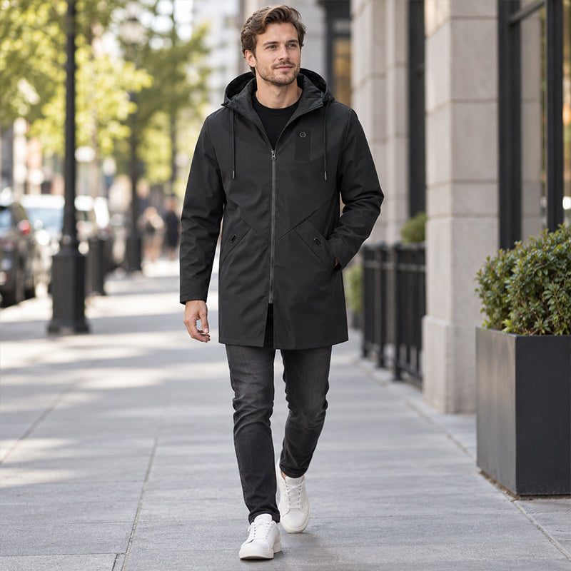 Men's Mid-Length Hooded Windbreaker Trench
