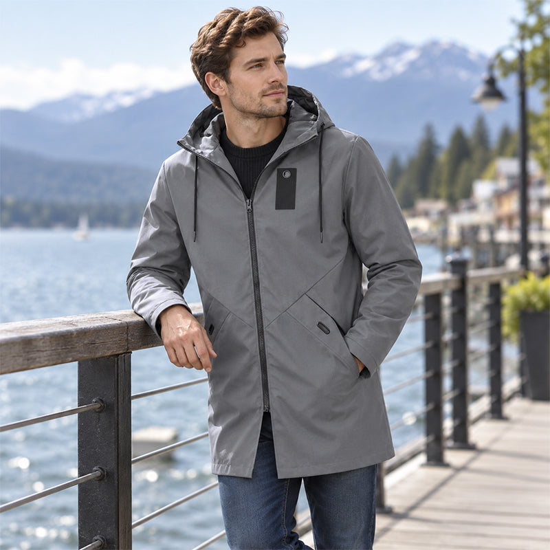 Men's Mid-Length Hooded Windbreaker Trench