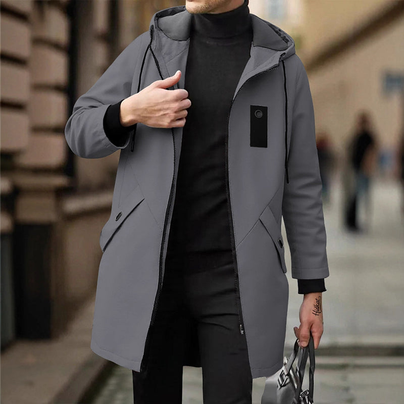 Men's Mid-Length Hooded Windbreaker Trench