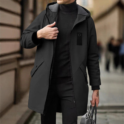 Men's Mid-Length Hooded Windbreaker Trench