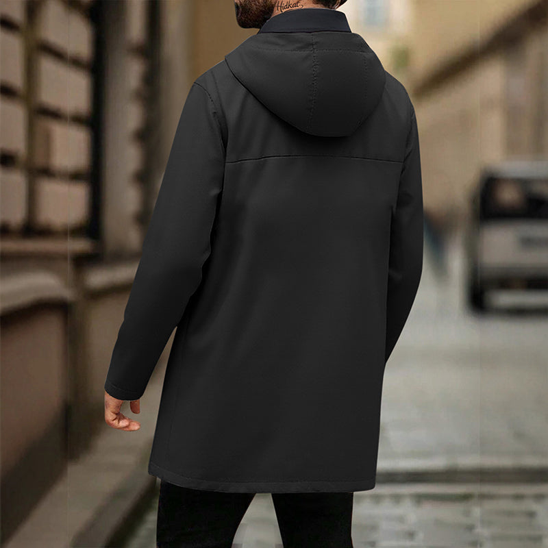 Men's Mid-Length Hooded Windbreaker Trench