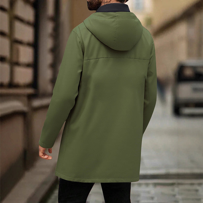 Men's Mid-Length Hooded Windbreaker Trench