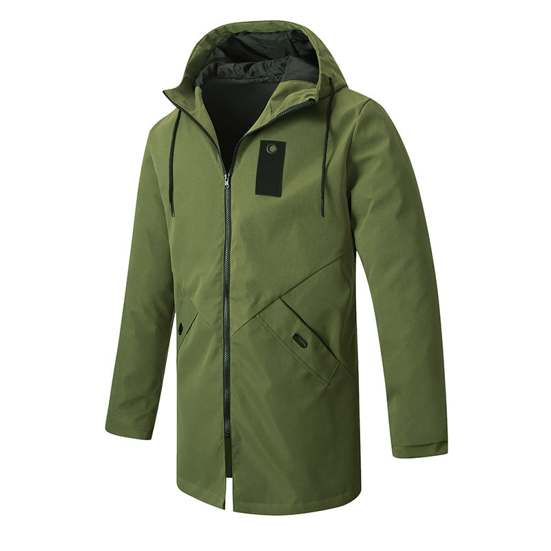 Men's Mid-Length Hooded Windbreaker Trench