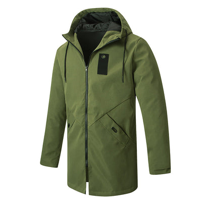 Men's Mid-Length Hooded Windbreaker Trench