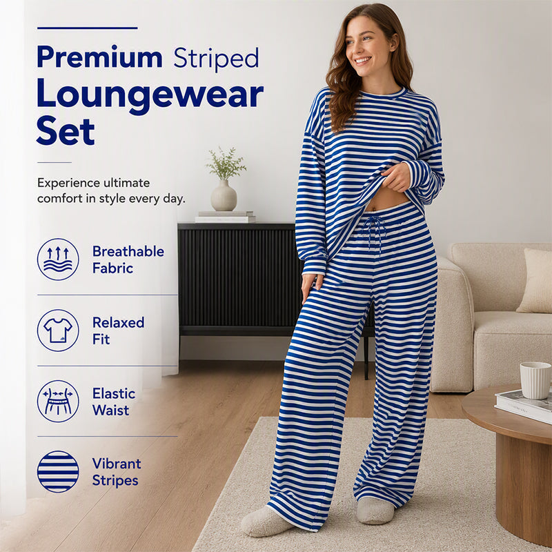 Women's Striped Long Sleeve Loungewear 2-Piece Set
