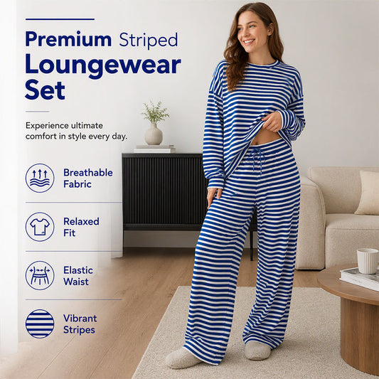 Women's Striped Long Sleeve Loungewear 2-Piece Set
