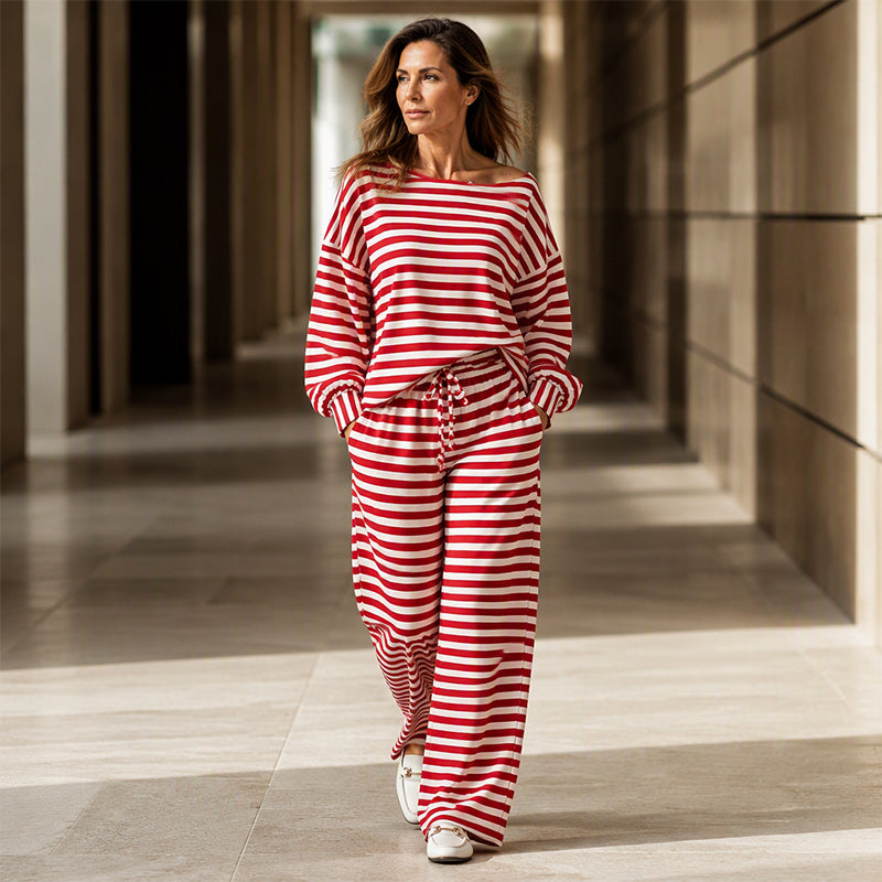 Women's Striped Long Sleeve Loungewear 2-Piece Set