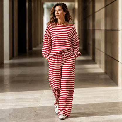 Women's Striped Long Sleeve Loungewear 2-Piece Set