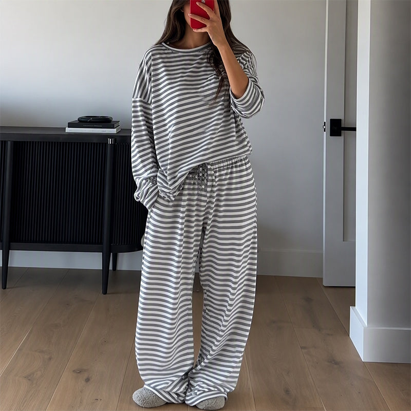 Women's Striped Long Sleeve Loungewear 2-Piece Set