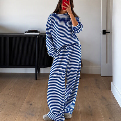 Women's Striped Long Sleeve Loungewear 2-Piece Set