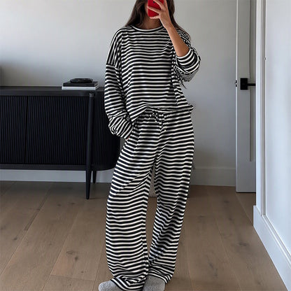 Women's Striped Long Sleeve Loungewear 2-Piece Set
