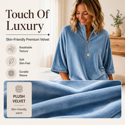 Women's 3/4 Sleeve Half-Zip Velvet Top