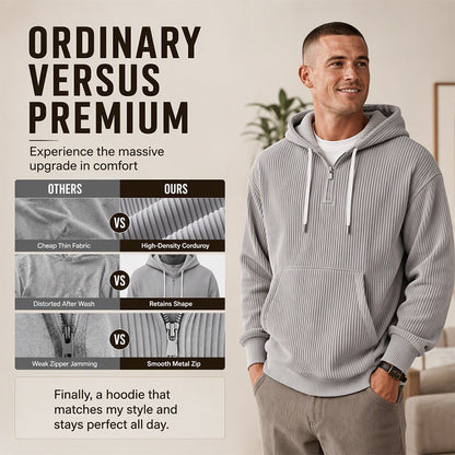 Men's Casual Half-Zip Corduroy Hoodie