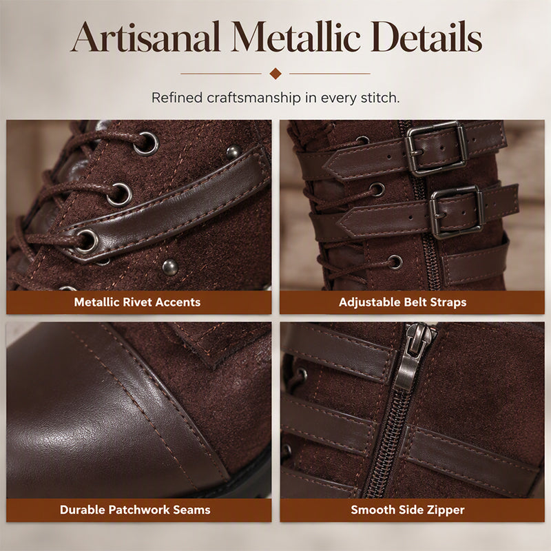 Women's Vintage Combat Boots with Laces and Buckle