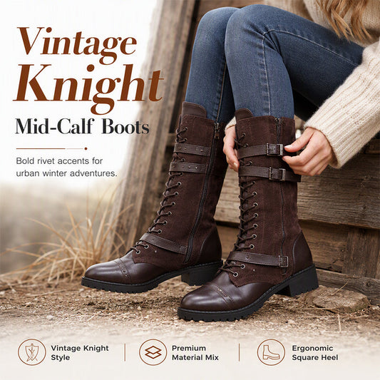 Women's Vintage Combat Boots with Laces and Buckle