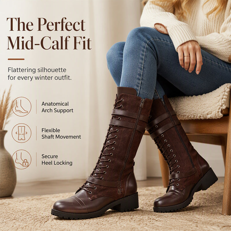 Women's Vintage Combat Boots with Laces and Buckle