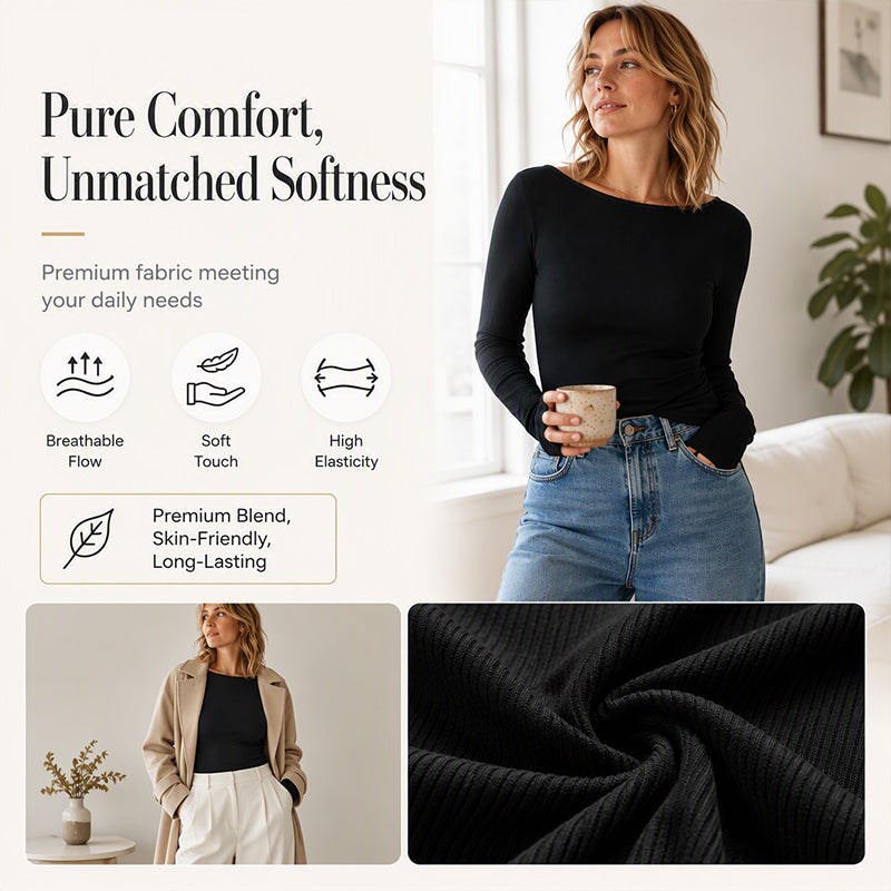 Women's Elegant Boat Neck Ribbed Knit Top