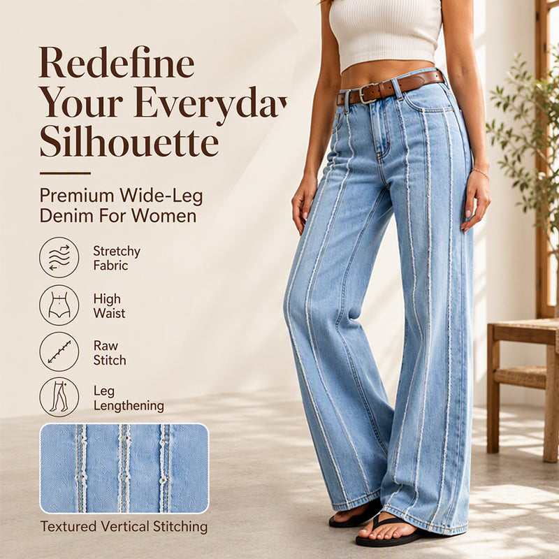 Women's Stretchy Wide-Leg Jeans with Raw Trim