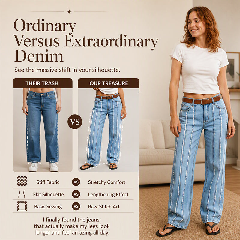 Women's Stretchy Wide-Leg Jeans with Raw Trim