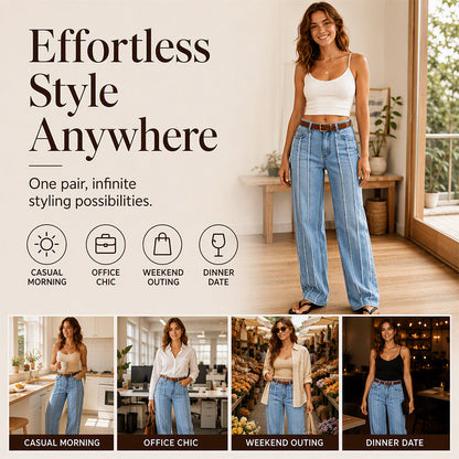 Women's Stretchy Wide-Leg Jeans with Raw Trim
